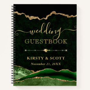 Livre d'or de mariage en agate pailletée verte et