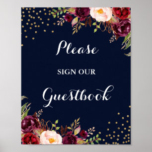 Livre d'or de mariage Fleurs Navy Bourgogne Pannea