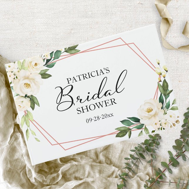 Livre d'or de mariage floral blanc verdure géométr (Créateur téléchargé)