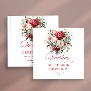 Livre d'or de mariage floral Boho Rouge Blush pour