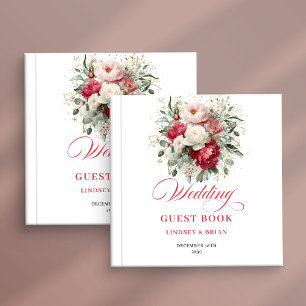 Livre d'or de mariage floral rouge blanc personnal