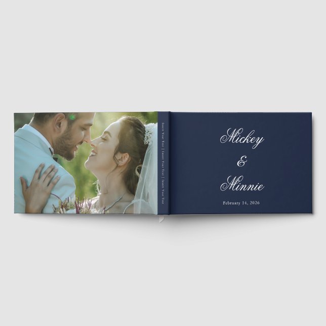 Livre d'or de mariage personnalisé Navy avec photo (Complet)