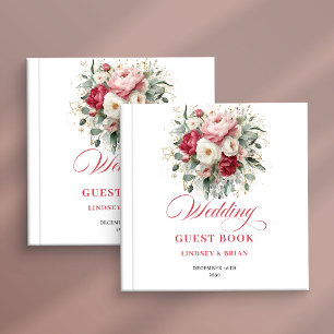 Livre d'or de mariage romantique boho floral rouge