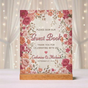 Livre d'or de mariage romantique rose et rouge de