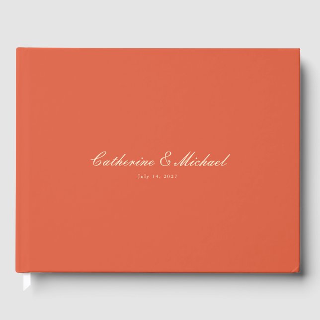 Livre d'or de mariage Simple Script Sunset Orange (Recto)