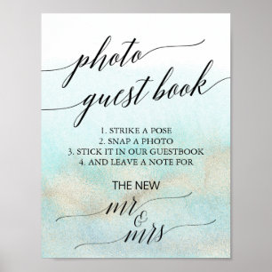 Livre d'or de plage à l'aquarelle Aqua et Or