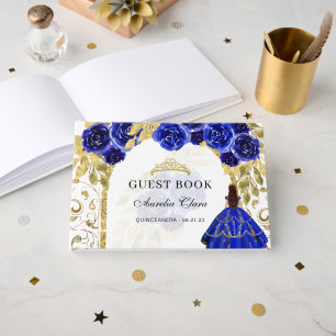 Livre d'or de Quinceañera floral bleu royal élégan