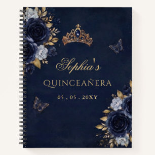 Livre d'or de Quinceañera Papillon Floral Or Marin