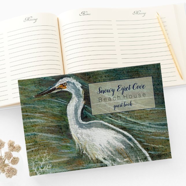 Livre d'or de Snowt Egret Shorebird Beach House (Gorgeous Egret Shorebird Wading Water Guest Book from Jenn's Emporium. )
