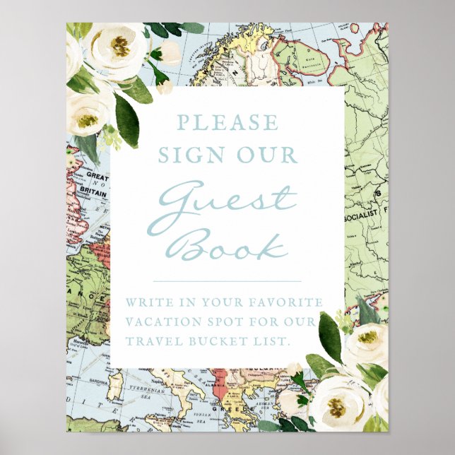 Livre d'or de voyage thème carte florale Sign (Devant)