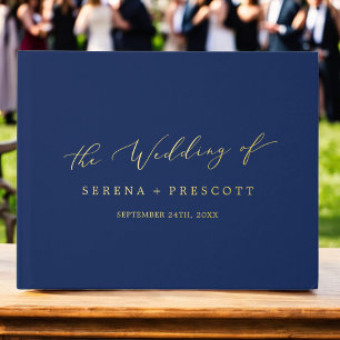 Livre D'or Delicate Gold Foil Marine Monogramme bleu Mariage 