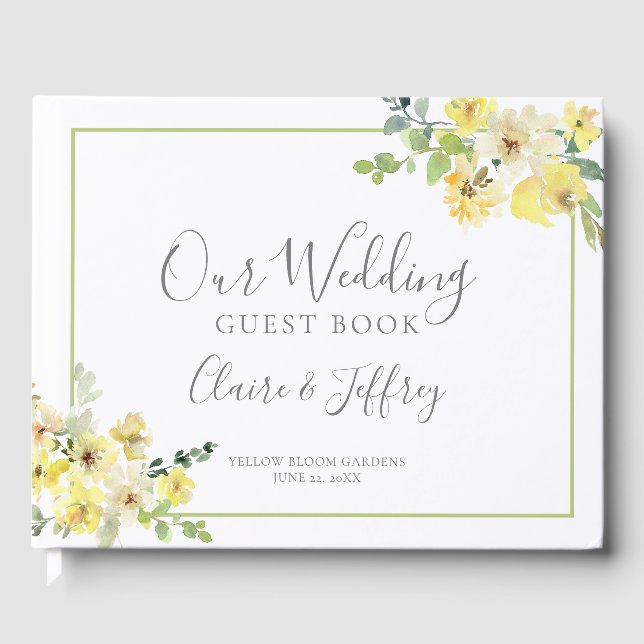 Livre D'or Delicate Jaune Jardin Floral Mariage Personnalisé (Recto)