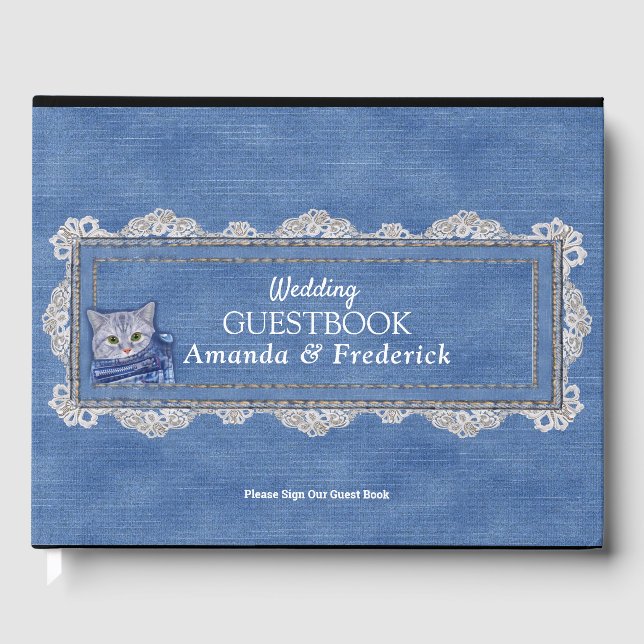 Livre D'or Denim Jean poches, chatons et dentelle (Recto)
