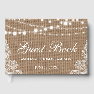 Livre D'or Dentelle à cordes de Mariage rustique Burlap