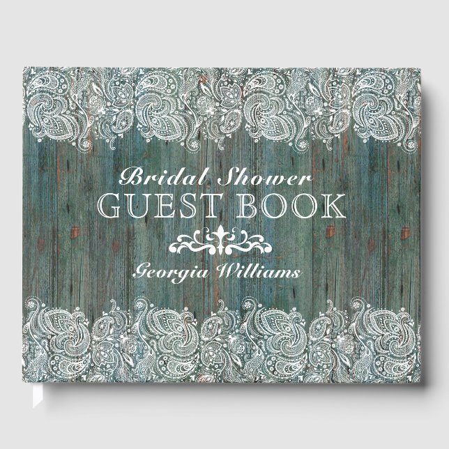 Livre D'or Dentelle blanche sur texture de bois vert mousse (Recto)