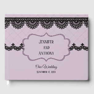 Livre D'or Dentelle noire sur Lavande douce Mariage personnal