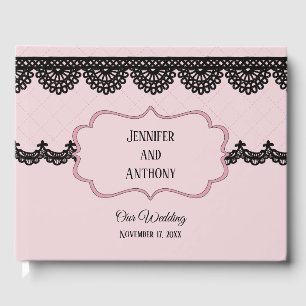 Livre D'or Dentelle noire sur Soft Pink Mariage personnalisé