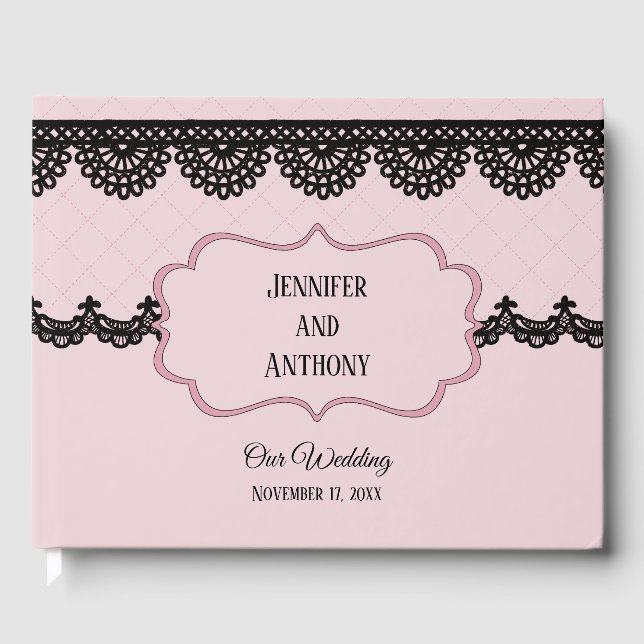 Livre D'or Dentelle noire sur Soft Pink Mariage personnalisé (Recto)