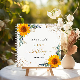 Livre d'or des tournesols d'anniversaire eucalyptu