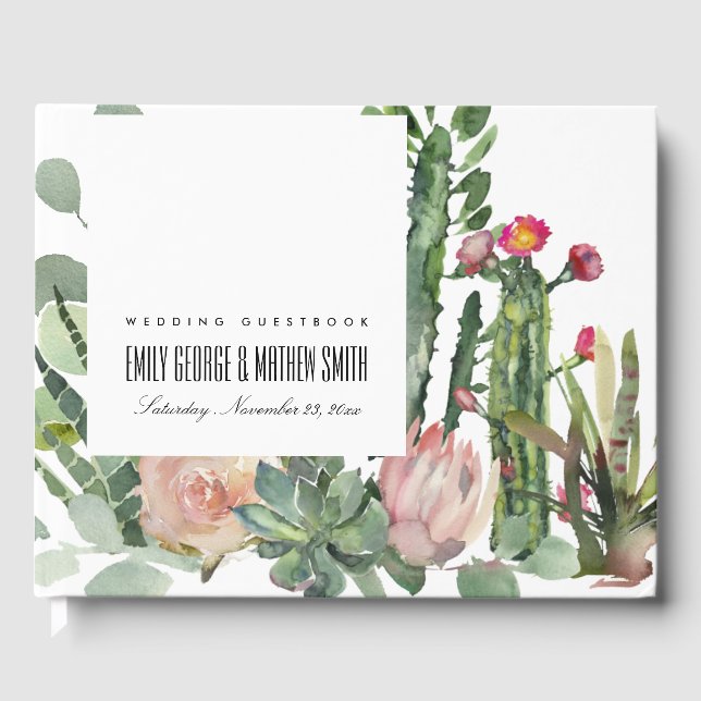 LIVRE D'OR DÉSERT FLORAL ROSE CACTI FOLIOR D'EAU (Recto)