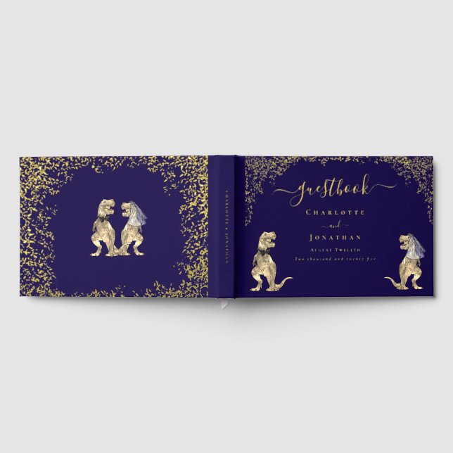 Livre D'or Dinosaur Theme Wedding Custom Navy Blue Gold (Complet)