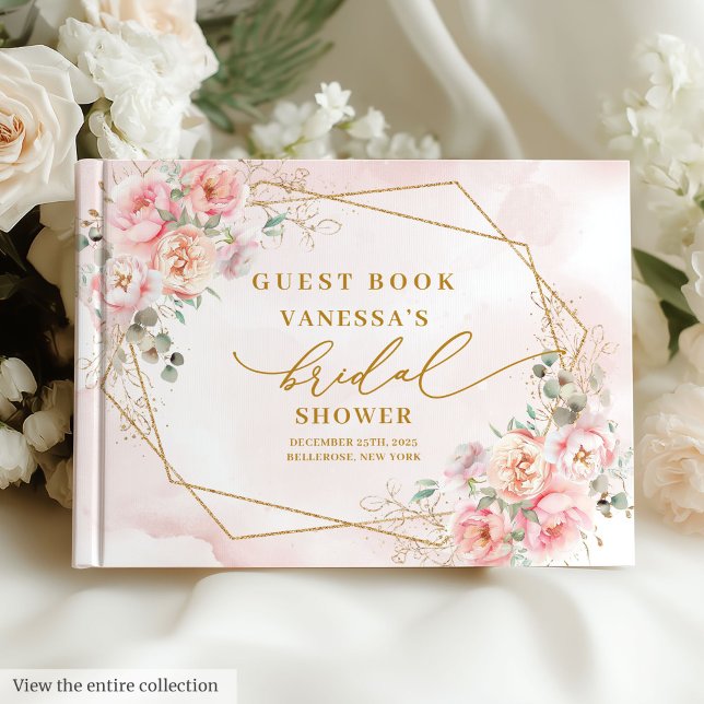 Livre d'or d'invité de mariage floral or rose élég (Elegant blush gold floral bridal shower guest book

)