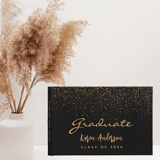 Livre D'or Diplômé de la fête de l'or noir confetti (Créateur téléchargé)