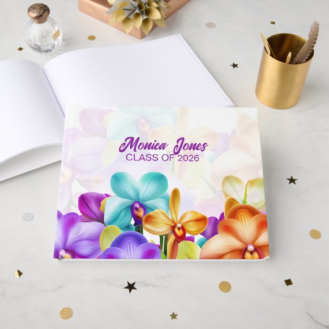 Livre D'or Diplômé Orchidées Colorées  (Recto ouvert)