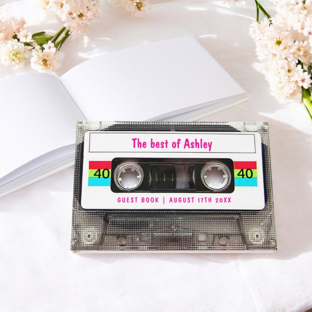 Livre D'or DJ 80s amusant Cassette Tape 40e anniversaire invi (Funny DJ 80s Cassette Tape 40th Birthday guest Foil Guest Book)