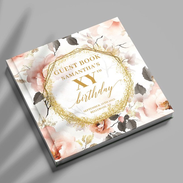 Livre d'or d'or d'ivoire rose féminin (Feminine Dusty Pink Ivory Gold Birthday Guest Book

)