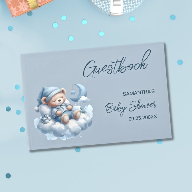 Livre D'or Douche bébé bébé ours endormi mou (Little bear baby boy Baby shower guestbook)