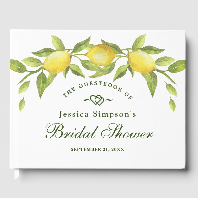 Livre D'or Douche de Mariage à l'Aquarelle Citrons Doux & Ver (Recto)