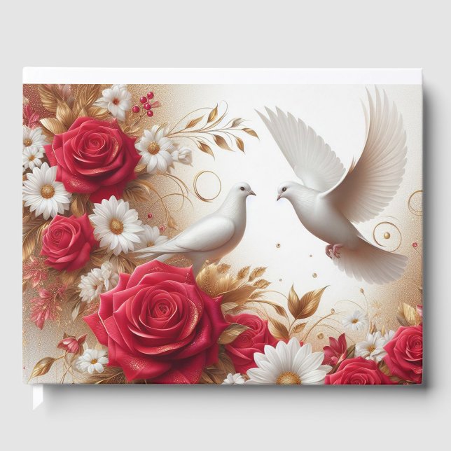 Livre D'or Doves, Red Roses and Daisies Wedding (Recto)