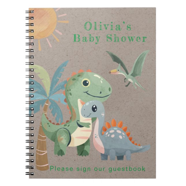 Livre d'or du Baby shower Garçon Blue Green Dinosa (Devant)