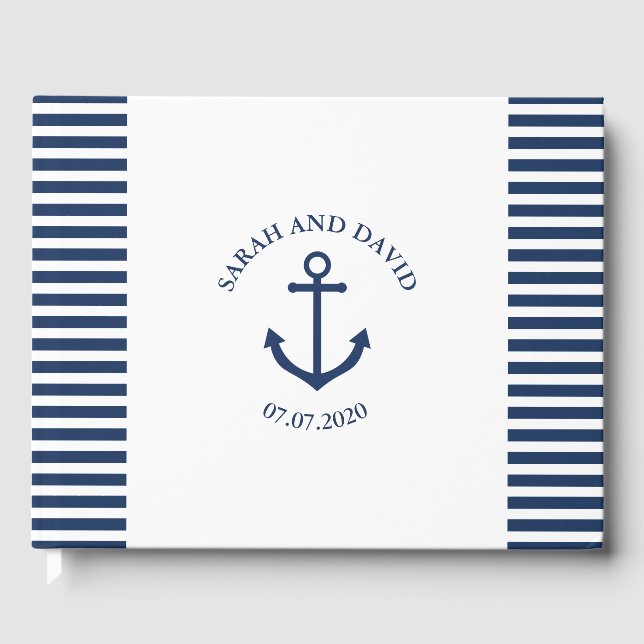 Livre d'or du mariage à rayures nautiques avec anc (Recto)