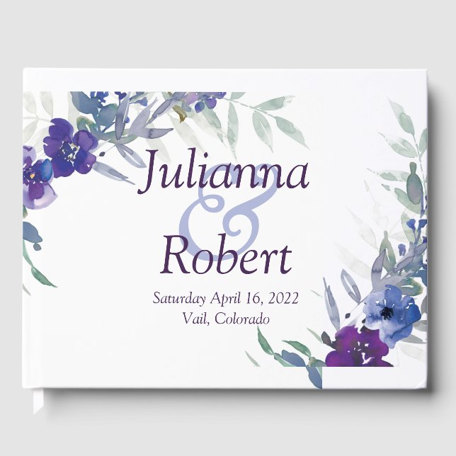 Livre d'or du mariage d'aquarelle violet et bleu (Recto)