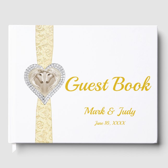 Livre d'or du Mariage de ruban en dentelle jaune U (Recto)