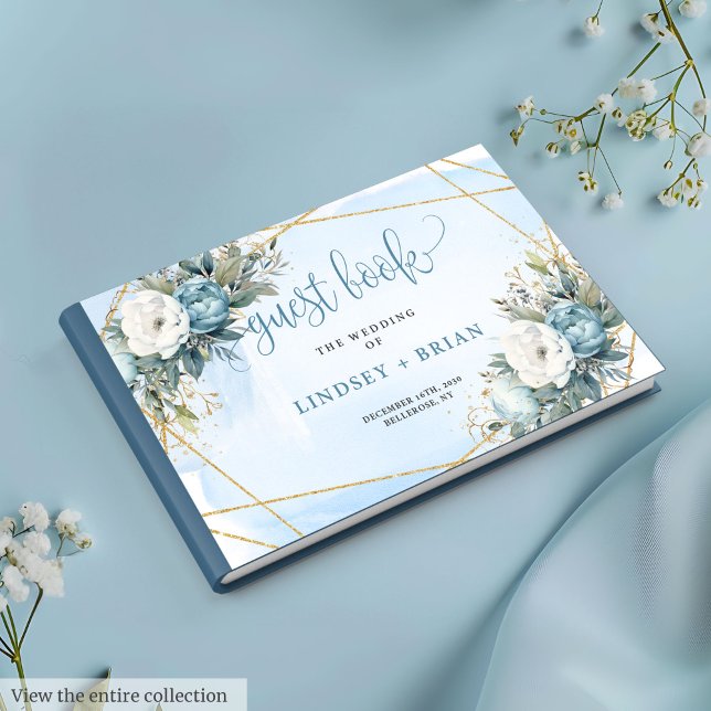 Livre d'or du Mariage Pastel Blue Peonies (Formal Pastel Blue Peonies Gold Wedding Guest Book

)