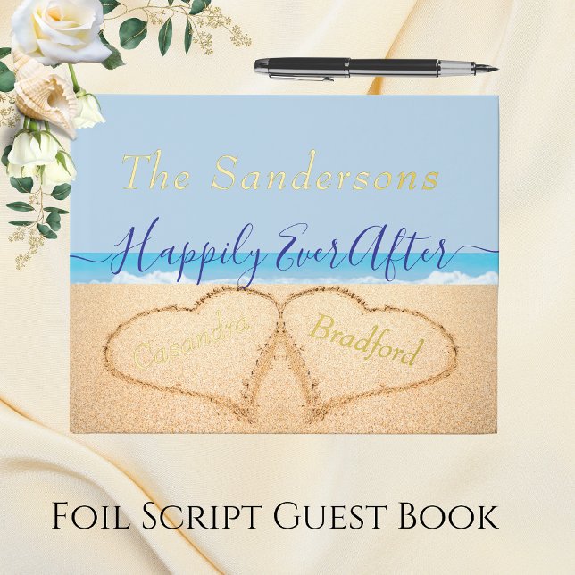 Livre D'or Dusty Blue Beach Wedding Gold ou Silver Script (Créateur téléchargé)