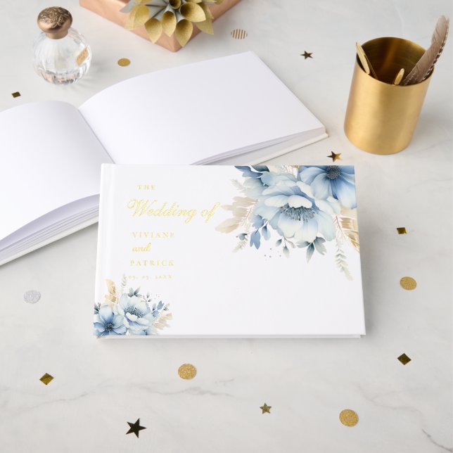 Livre D'or Dusty Blue Floral SPring Bloom Mariage (Recto ouvert)