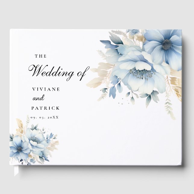 Livre D'or Dusty Blue Floral SPring Bloom Mariage (Recto)