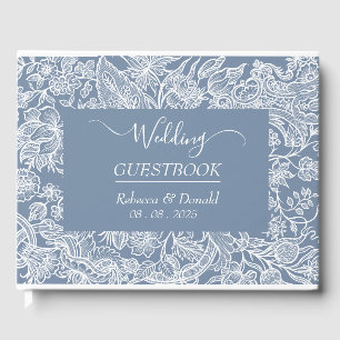 Livre D'or Dusty Blue main tiré Chinoiserie Floral