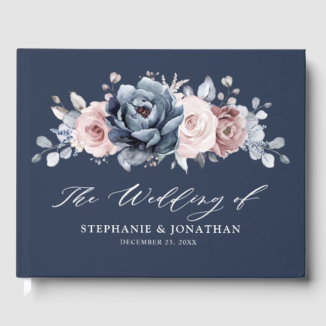 Livre D'or Dusty Blue Mauve Rose rose ardoise Mariage floral  (Recto)