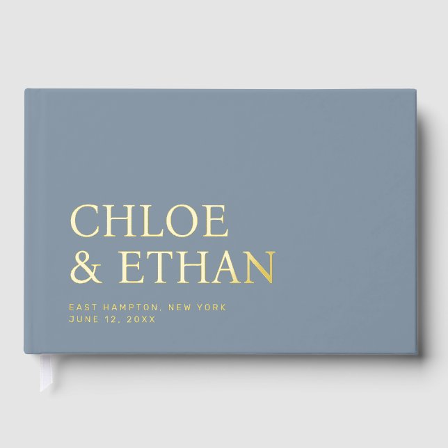 Livre D'or Dusty Blue Moderne Mariage Foil (Recto)