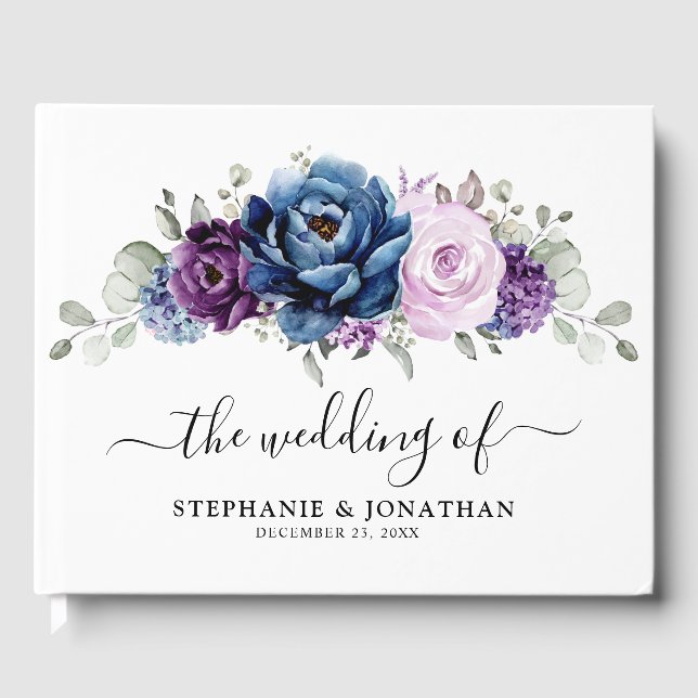 Livre D'or Dusty Blue Purple Navy Lilac Blooms Mariage (Recto)