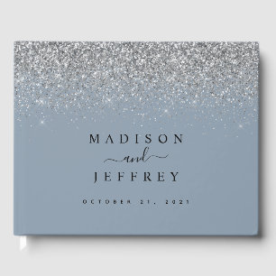 Livre D'or Dusty Blue & Silver Parties scintillant Mariage