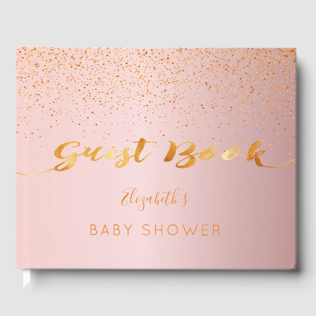 Livre D'or Dusty rose confetti script Baby shower fille (Recto)
