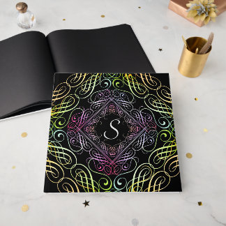 Livre D'or Écriture élégante à motif de rinceaux arc-en-ciel 