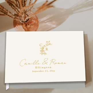 Livre D'or Ecru/Gold Floral Monogram Calligraphy Wedding