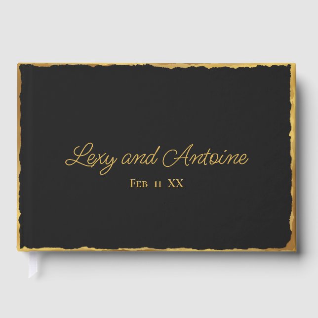 Livre D'or Elégance simple Bord d'or noir personnalisé (Recto)